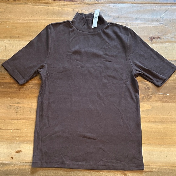 LOFT Tops - NWT LOFT Womens Dark Brown Short Sleeve Mock Neck Tee
